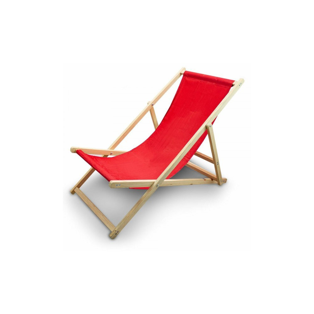 LEŻAK PLAŻOWY OGRODOWY DREWNIANY SKŁADANY REGULOWANY CZERWONY