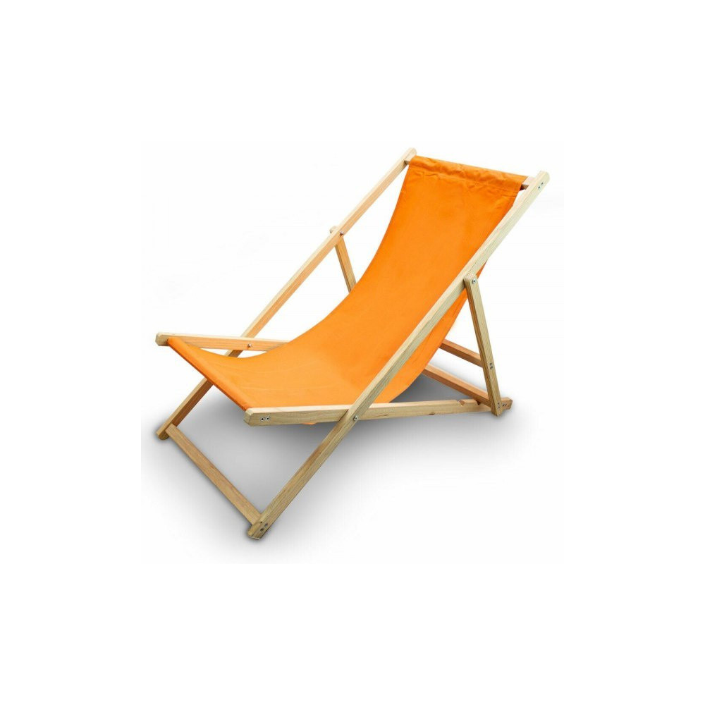 LEŻAK PLAŻOWY OGRODOWY DREWNIANY SKŁADANY REGULOWANY POMARAŃCZOWY