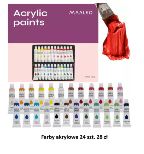 Farby akrylowe 24szt.- 12ml. Maaleo