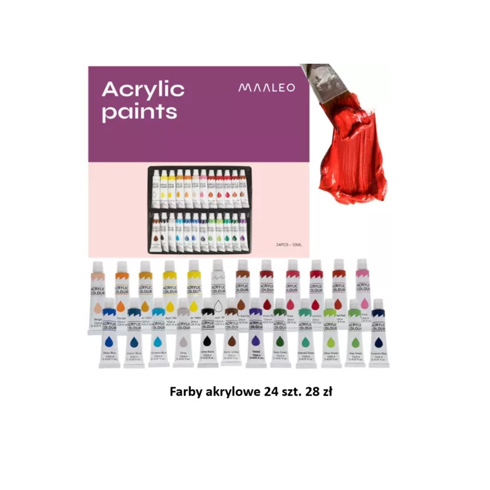 Farby akrylowe 24szt.- 12ml. Maaleo