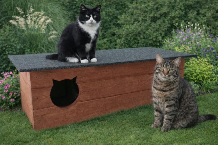 Buda , domek, legowisko dla kota z przedsionkiem