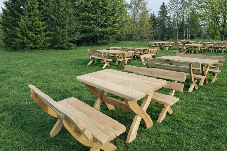 Zestaw mebli ogrodowych, stół plus dwie ławki 120 cm